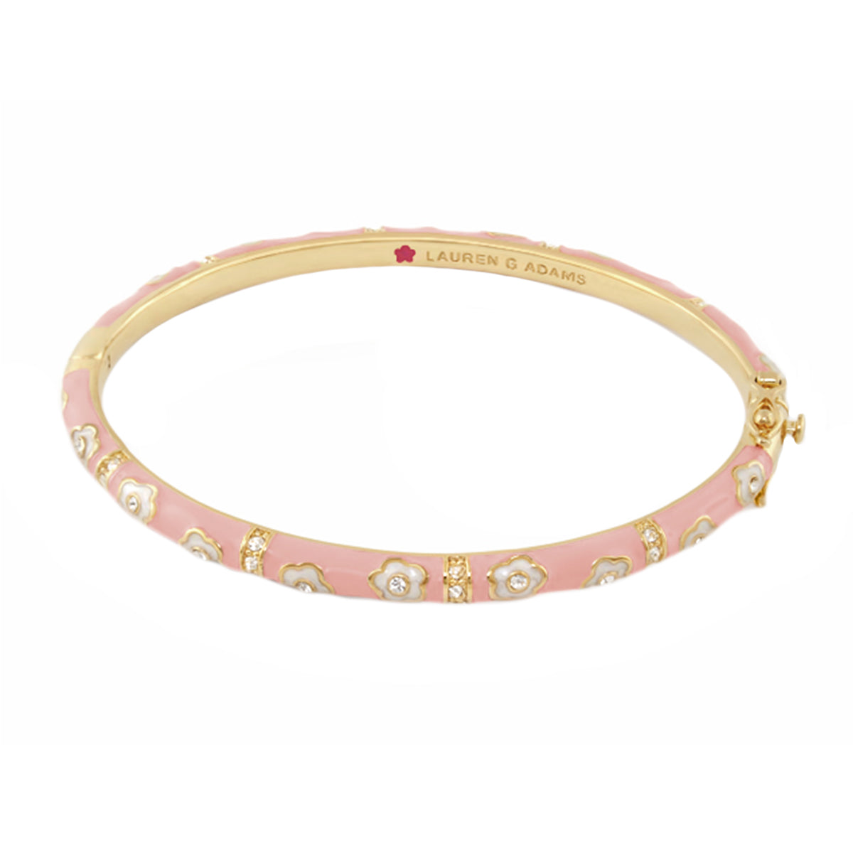 Stackable bangle in pink enamel with white daisy motifs and crystal accents from Lauren G Adams on Tampa Home & Garden Store
