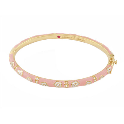 Stackable bangle in pink enamel with white daisy motifs and crystal accents from Lauren G Adams on Tampa Home & Garden Store