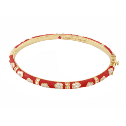 Stackable bracelet Daisy Love Bangle in red enamel with white daisies, gold trim by Lauren G Adams on Tampa Home & Garden Store