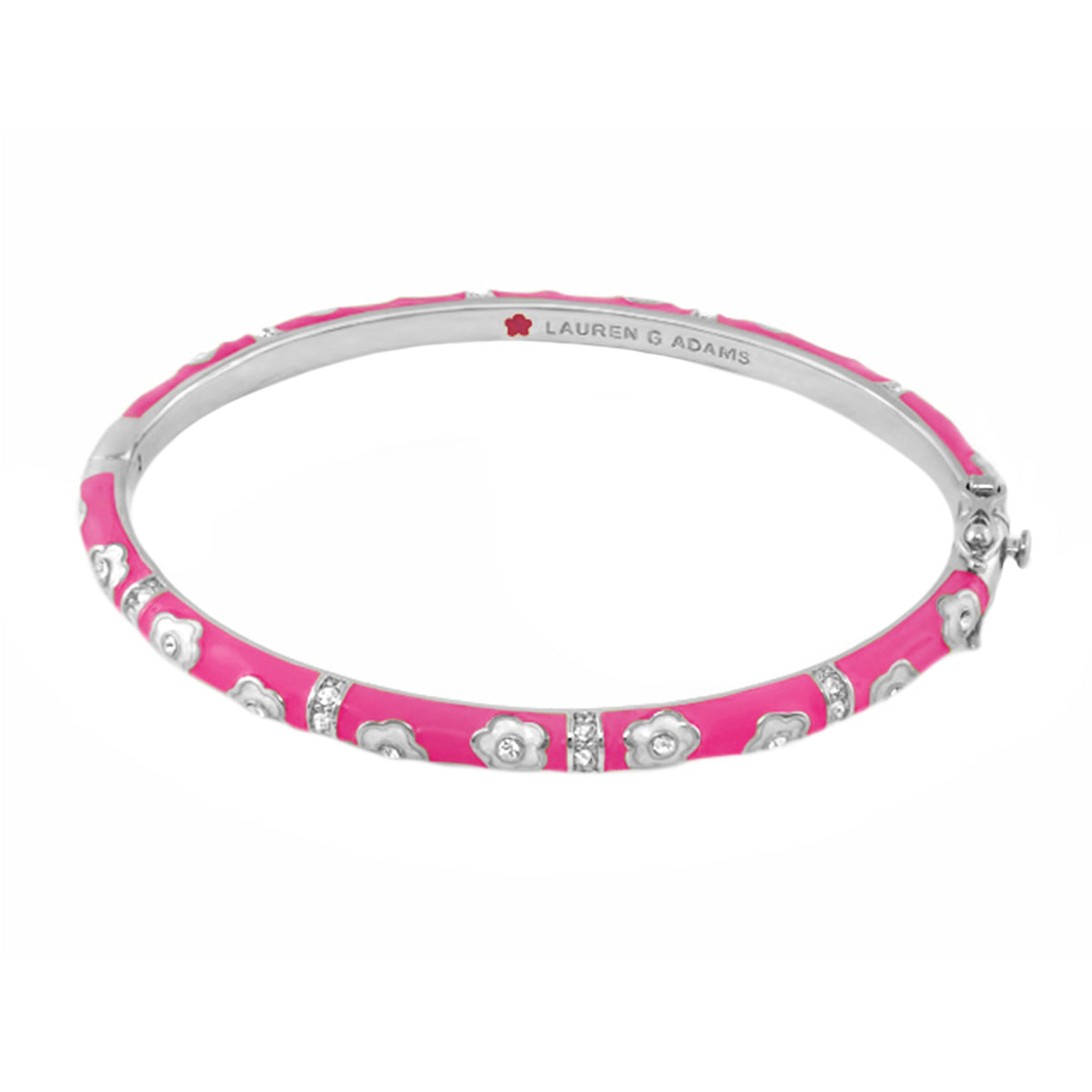 Daisy Love Stackable Bangle in pink enamel with silver flower charms by Lauren G Adams on Tampa Home & Garden Store