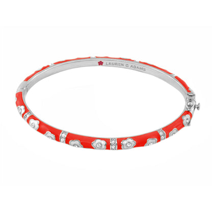 Daisy Love Stackable Bangle red enamel with silver daisy charms, Lauren G Adams bracelet on Tampa Home & Garden Store