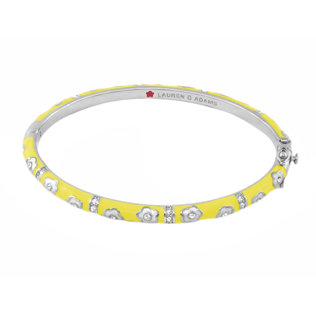 Daisy Love Stackable Bangle by Lauren G Adams, yellow enamel bracelet with silver flower accents on Tampa Home & Garden Store
