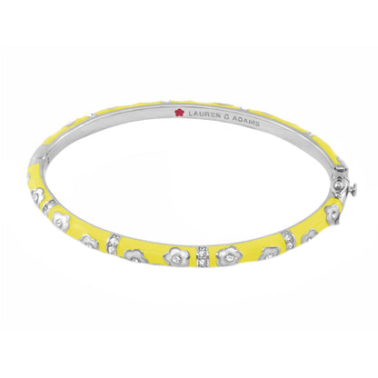 Daisy Love Stackable Bangle by Lauren G Adams, yellow enamel bracelet with silver flower accents on Tampa Home & Garden Store