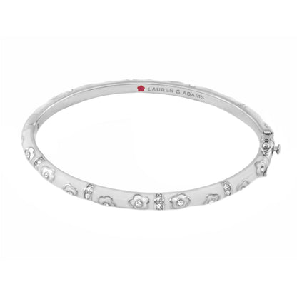 Daisy Love Stackable Bangle by Lauren G Adams, silver bracelet with daisy motifs and crystals on Tampa Home & Garden Store