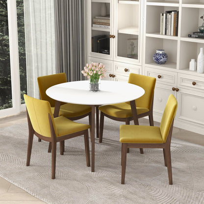 White solid wood dining table Alina with water-resistant finish; round top, dark brown legs on Tampa Home & Garden Store
