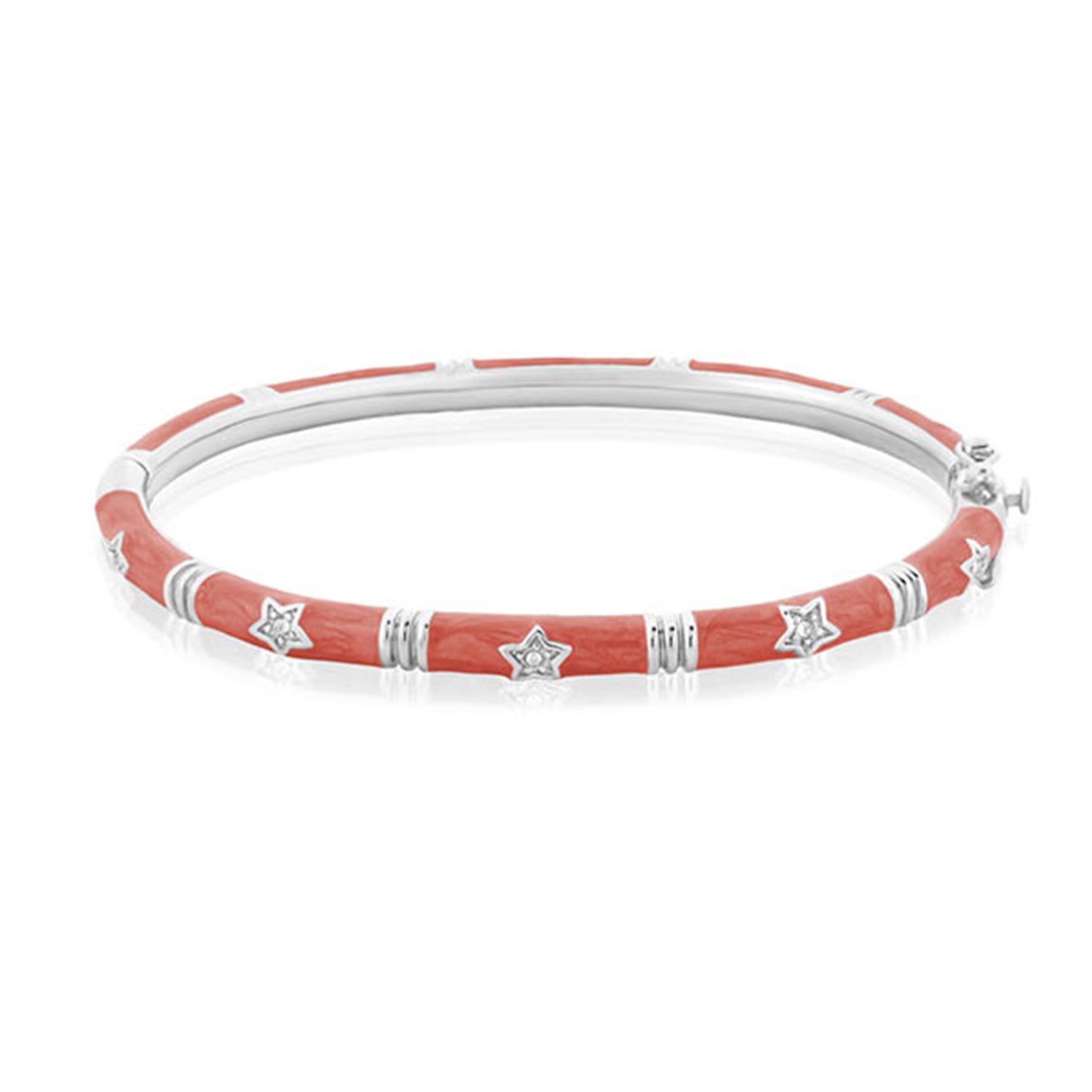 Stars of Night Bangle stackable bracelet in coral enamel with silver star charms by Lauren G Adams on Tampa Home & Garden Store