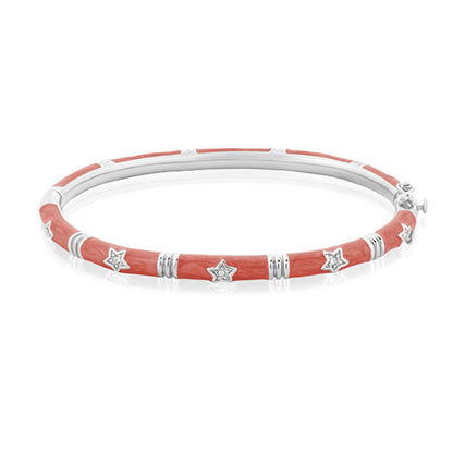 Stars of Night Bangle stackable bracelet in coral enamel with silver star charms by Lauren G Adams on Tampa Home & Garden Store
