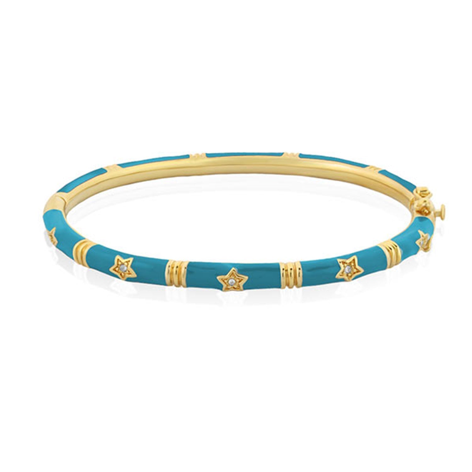 Stars of Night Bangle turquoise enamel bracelet with gold-tone star charms and spacers on Tampa Home & Garden Store