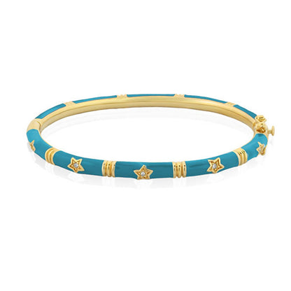 Stars of Night Bangle turquoise enamel bracelet with gold-tone star charms and spacers on Tampa Home & Garden Store