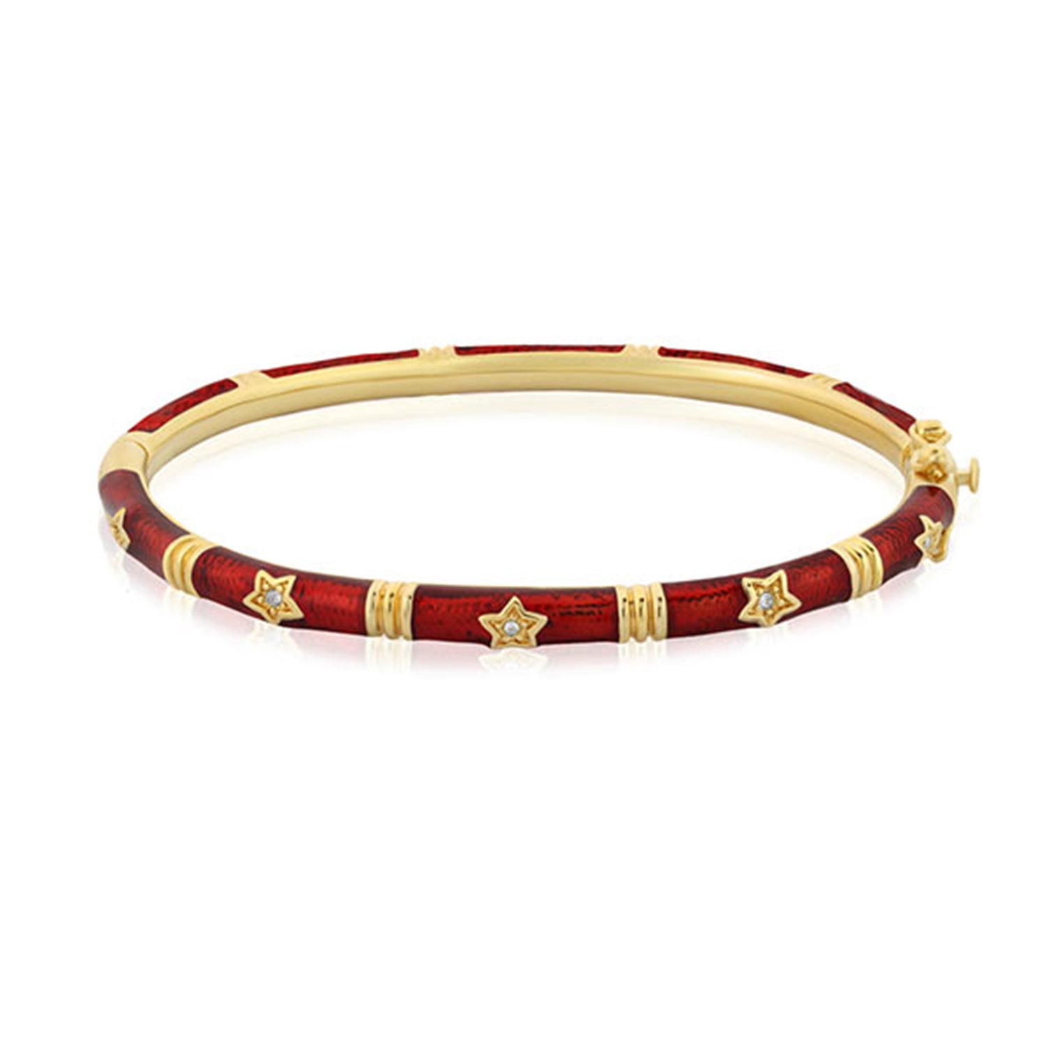 Stars of Night Bangle by Lauren G Adams, red enamel gold-tone bracelet with star charms on Tampa Home & Garden Store