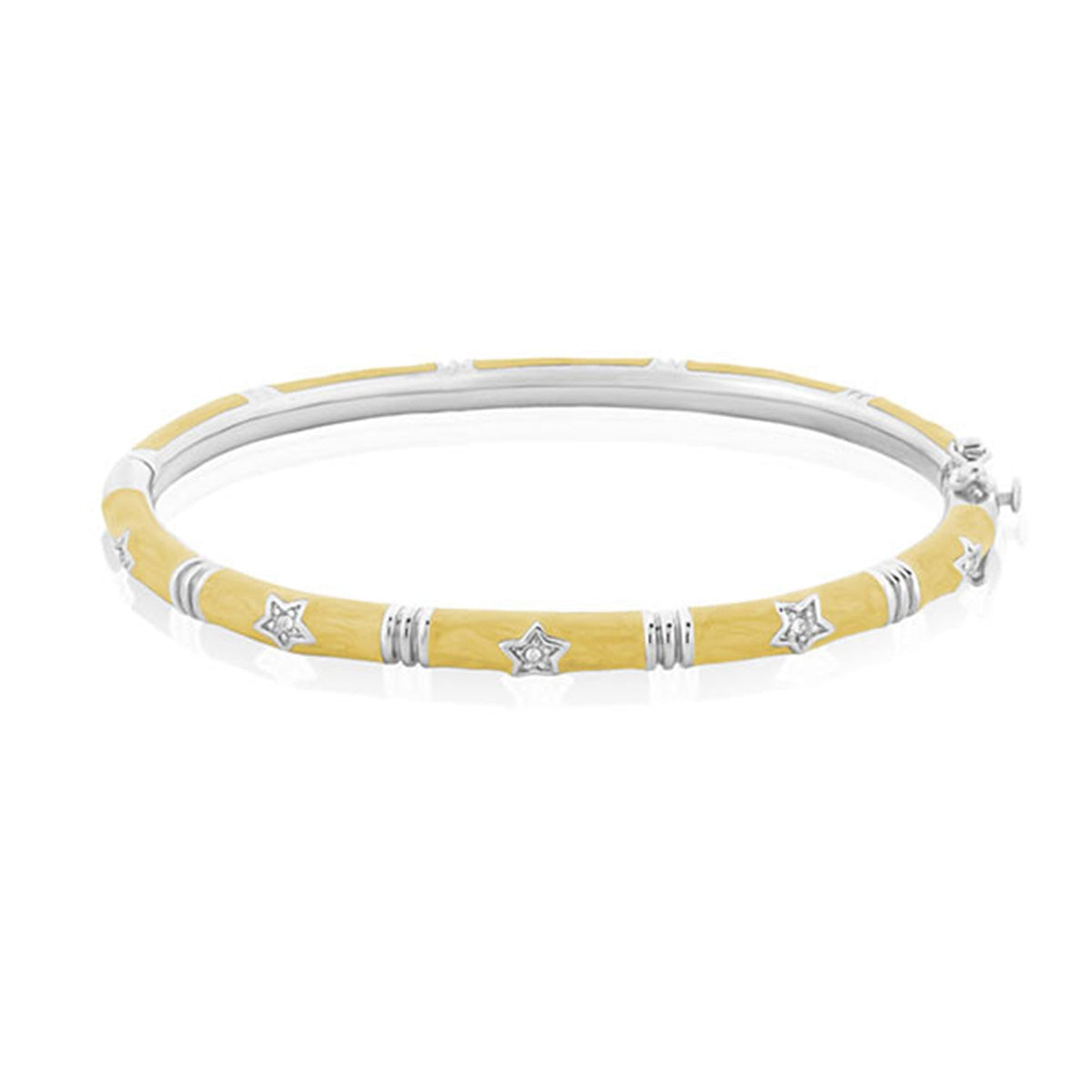 Stars of Night Bangle bracelet by Lauren G Adams, yellow enamel with silver star accents on Tampa Home & Garden Store
