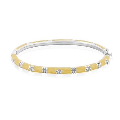 Stars of Night Bangle bracelet by Lauren G Adams, yellow enamel with silver star accents on Tampa Home & Garden Store
