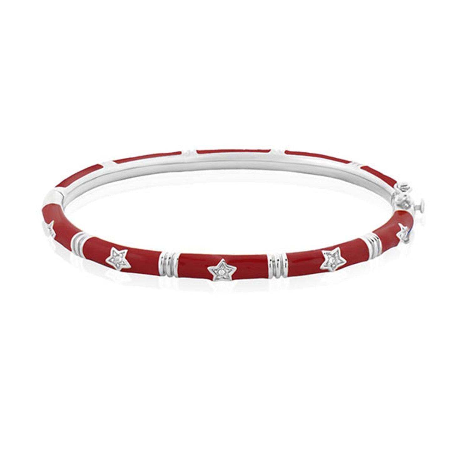 Stars of Night Bangle, a red enamel stackable bracelet with silver star charms by Lauren G Adams on Tampa Home & Garden Store