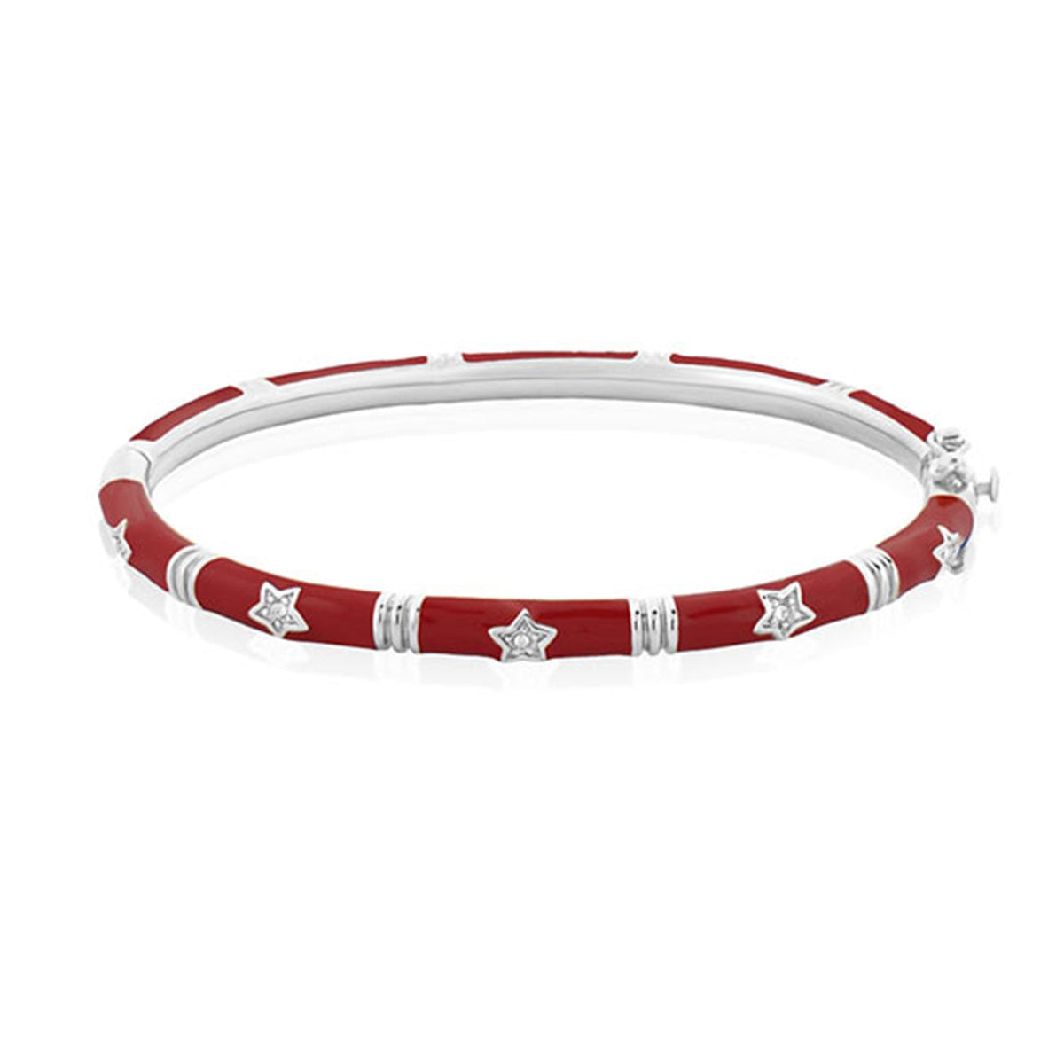Stars of Night Bangle, a red enamel stackable bracelet with silver star charms by Lauren G Adams on Tampa Home & Garden Store