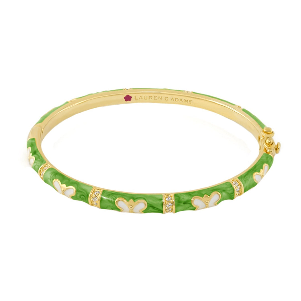 Butterfly World Stackable Bangle green enamel bracelet with white butterfly accents by Lauren G Adams on Tampa Home & Garden Store