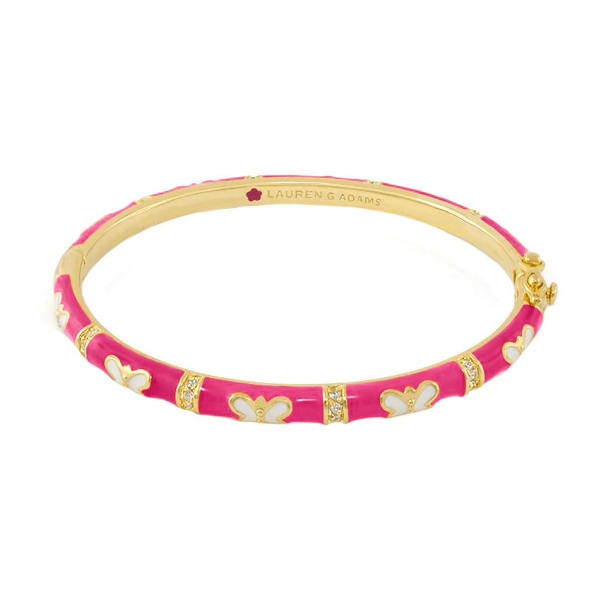 Butterfly World Stackable Bangle pink enamel goldtone trim white butterflies Lauren G Adams on Tampa Home & Garden Store
