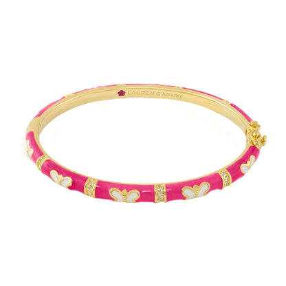 Butterfly World Stackable Bangle pink enamel goldtone trim white butterflies Lauren G Adams on Tampa Home & Garden Store