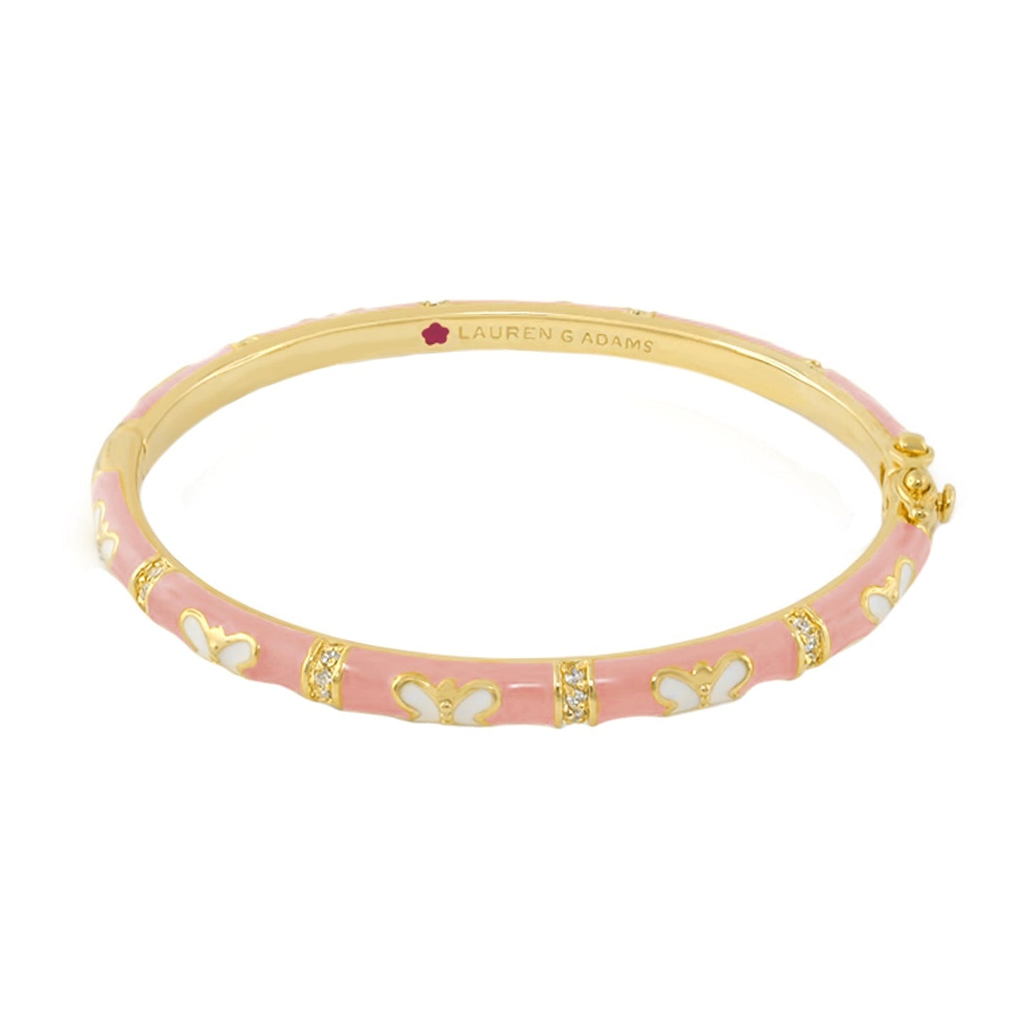 Butterfly World Stackable Bangle pink enamel bracelet with goldtone trim and crystal accents Lauren G Adams on Tampa Home & Garden Store