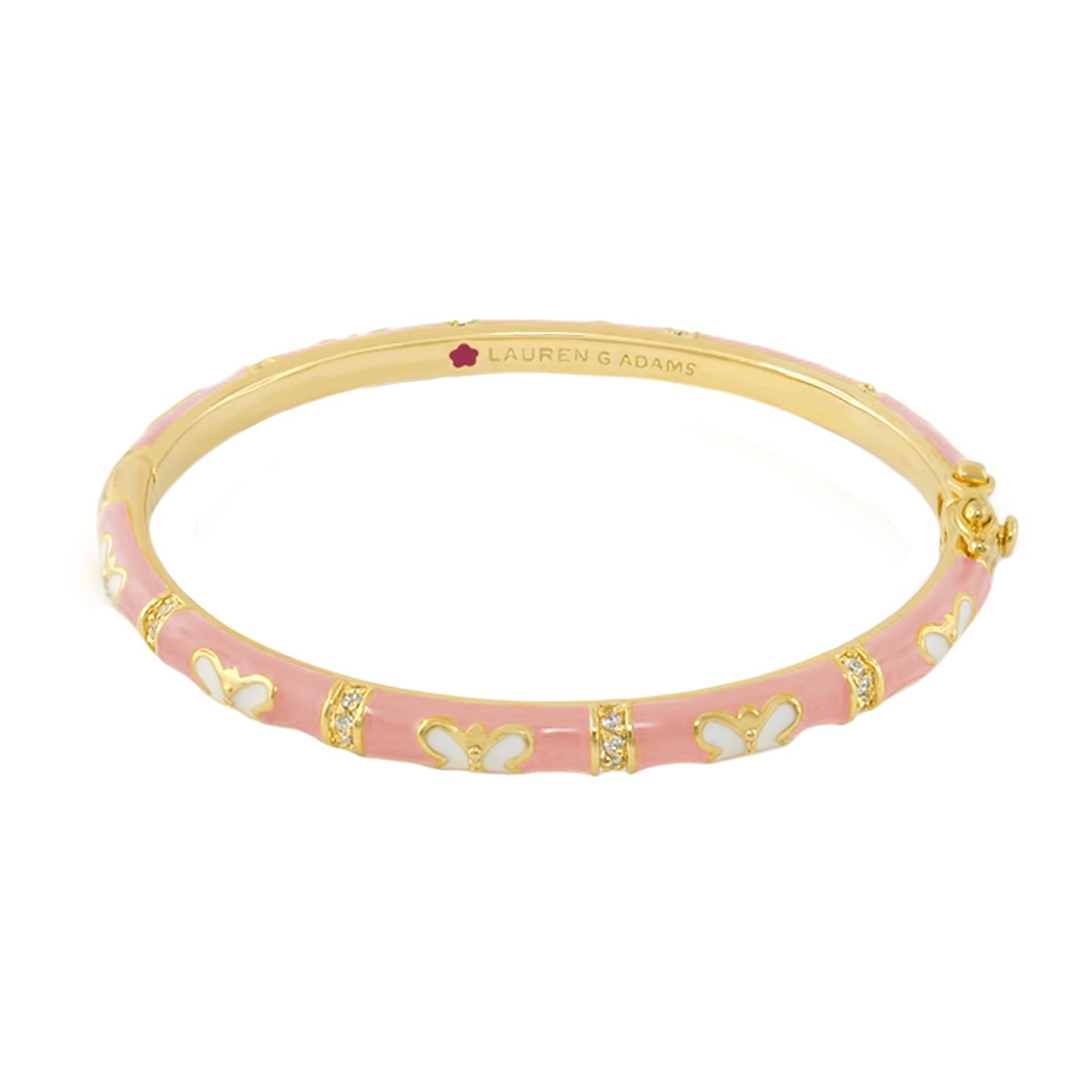 Butterfly World Stackable Bangle pink enamel bracelet with goldtone trim and crystal accents Lauren G Adams on Tampa Home & Garden Store