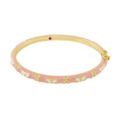 Butterfly World Stackable Bangle pink enamel bracelet with goldtone trim and crystal accents Lauren G Adams on Tampa Home & Garden Store