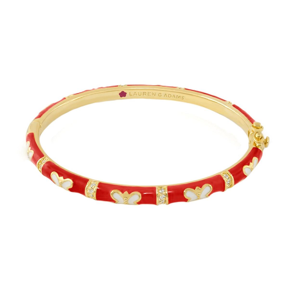 Butterfly World Stackable Bangle bracelet by Lauren G Adams, gold-tone with red enamel panels on Tampa Home & Garden Store