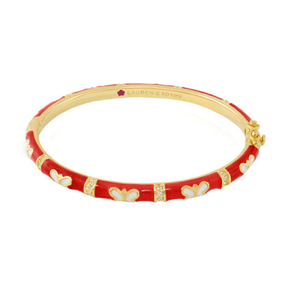 Butterfly World Stackable Bangle bracelet by Lauren G Adams, gold-tone with red enamel panels on Tampa Home & Garden Store