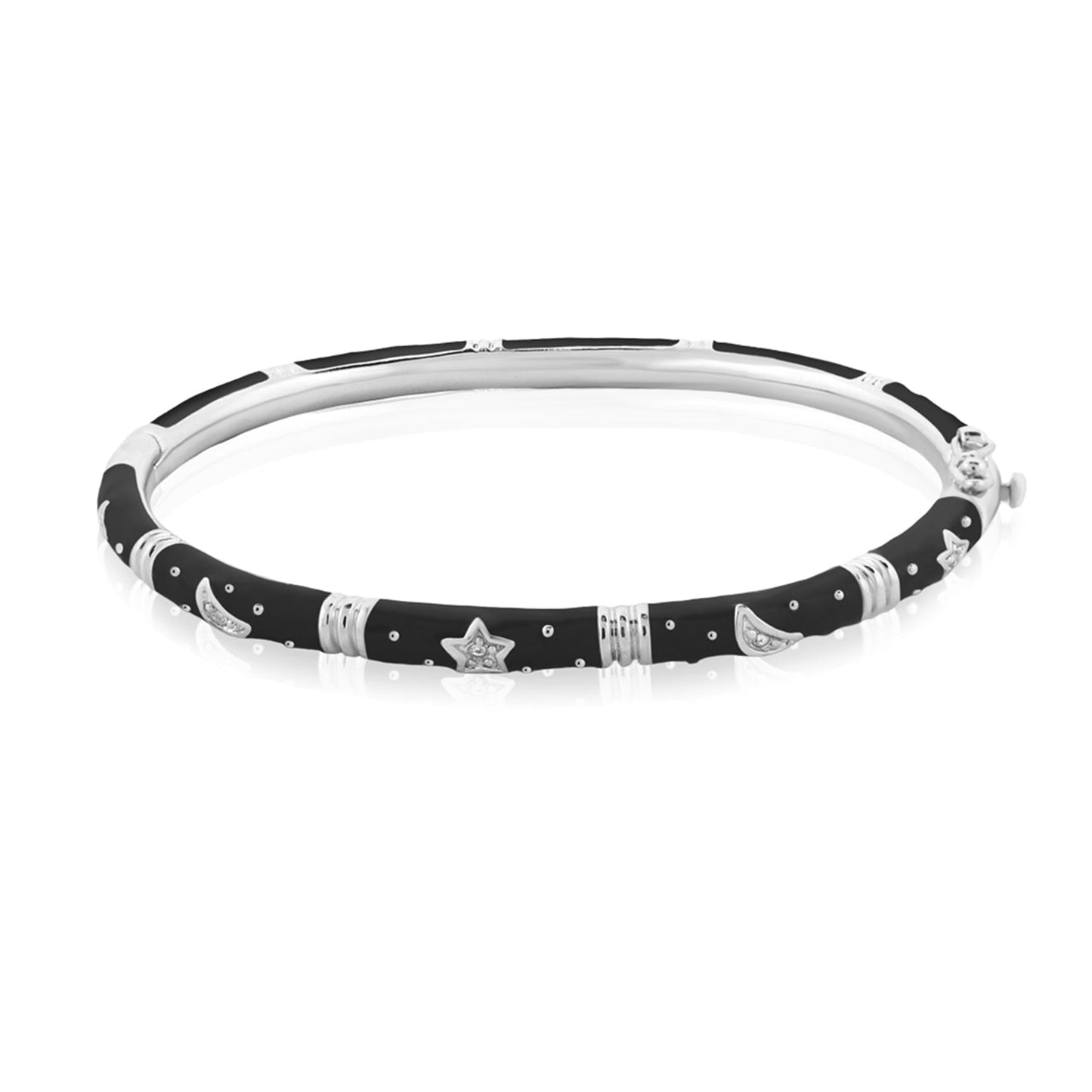 Stars of Night Bangle black bracelet with silver stars and moons by Lauren G Adams on Tampa Home & Garden Store