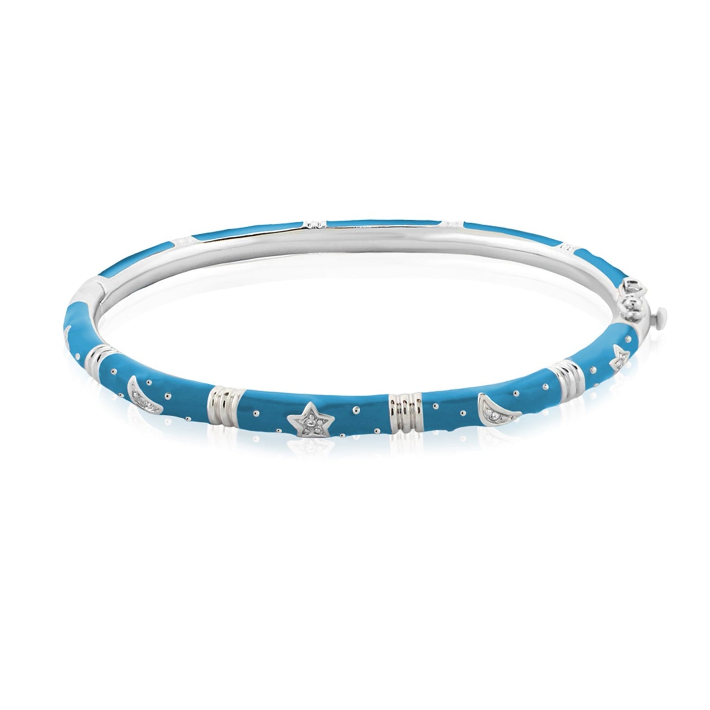 Stars of Night Bangle stackable bracelet by Lauren G Adams in blue enamel with silver star and crescent charms on Tampa Home & Garden Store