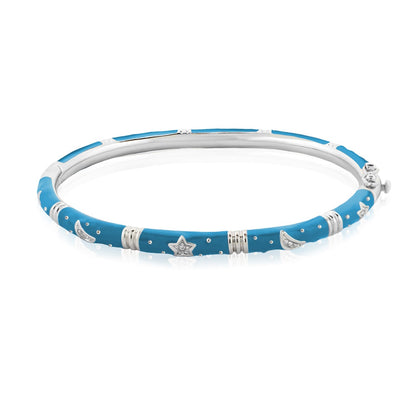 Stars of Night Bangle stackable bracelet by Lauren G Adams in blue enamel with silver star and crescent charms on Tampa Home & Garden Store