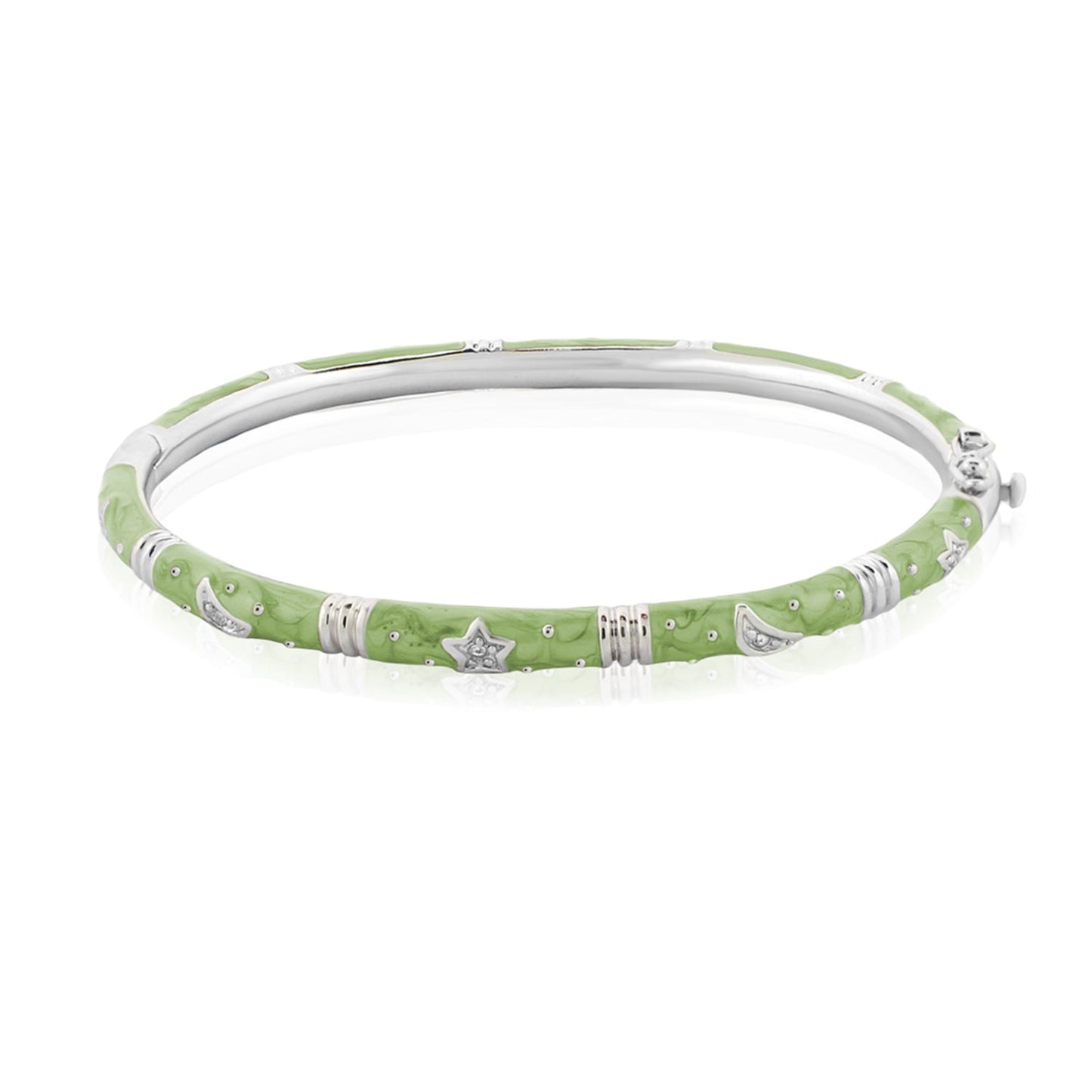 Stars of Night Bangle green enamel stackable bracelet with silver star and moon charms on Tampa Home & Garden Store