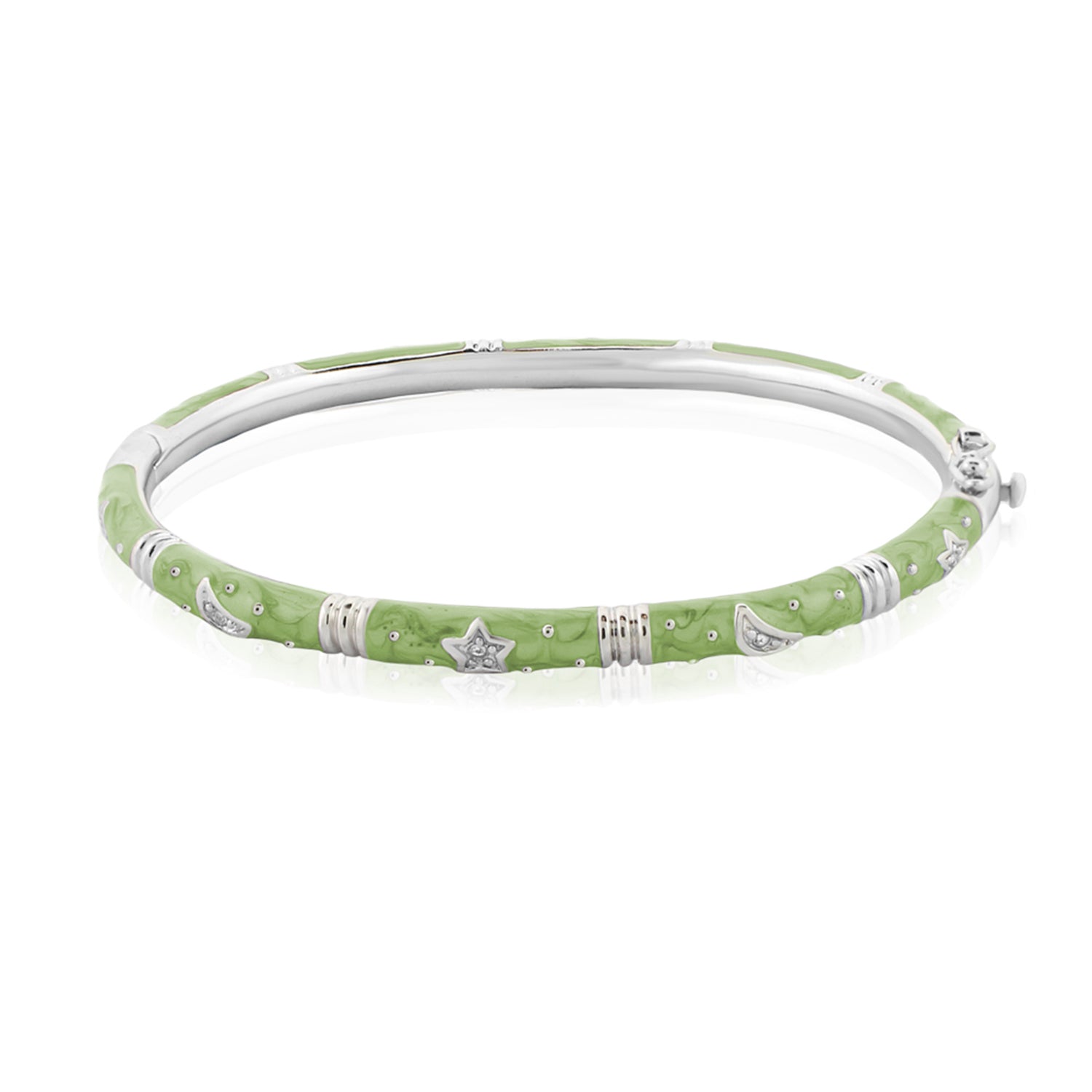 Stars of Night Bangle green enamel stackable bracelet with silver star and moon charms on Tampa Home & Garden Store
