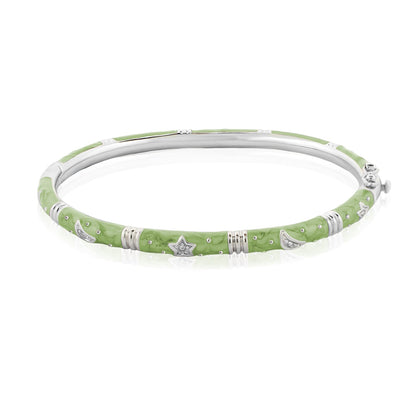 Stars of Night Bangle green enamel stackable bracelet with silver star and moon charms on Tampa Home & Garden Store