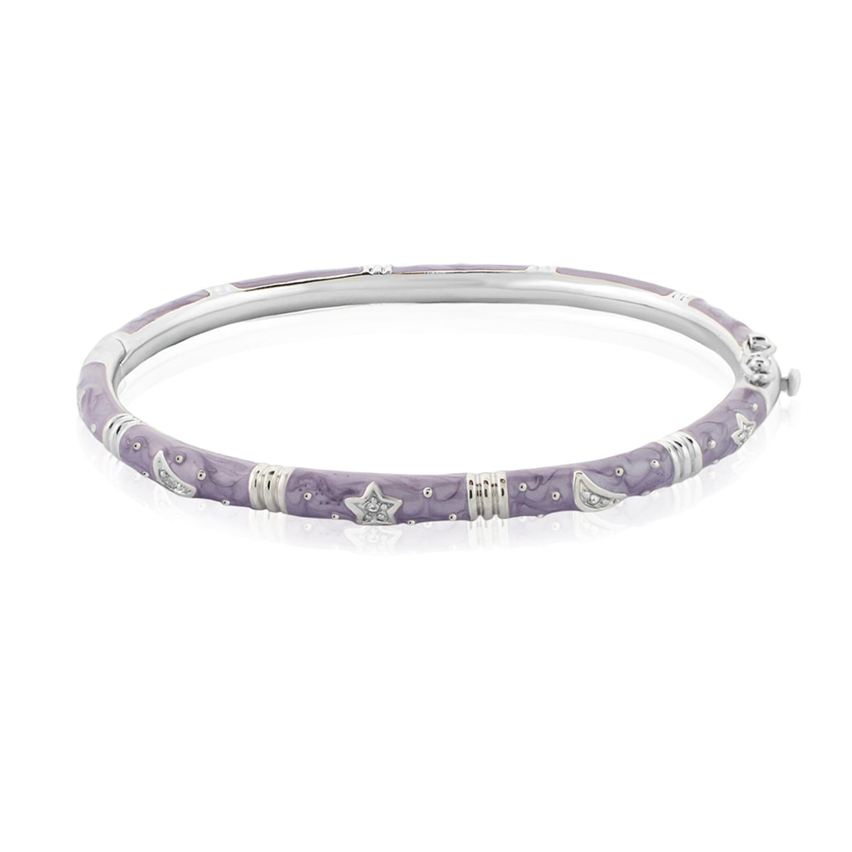 Stars of Night Bangle lavender enamel bracelet by Lauren G Adams with silver star crescents on Tampa Home & Garden Store