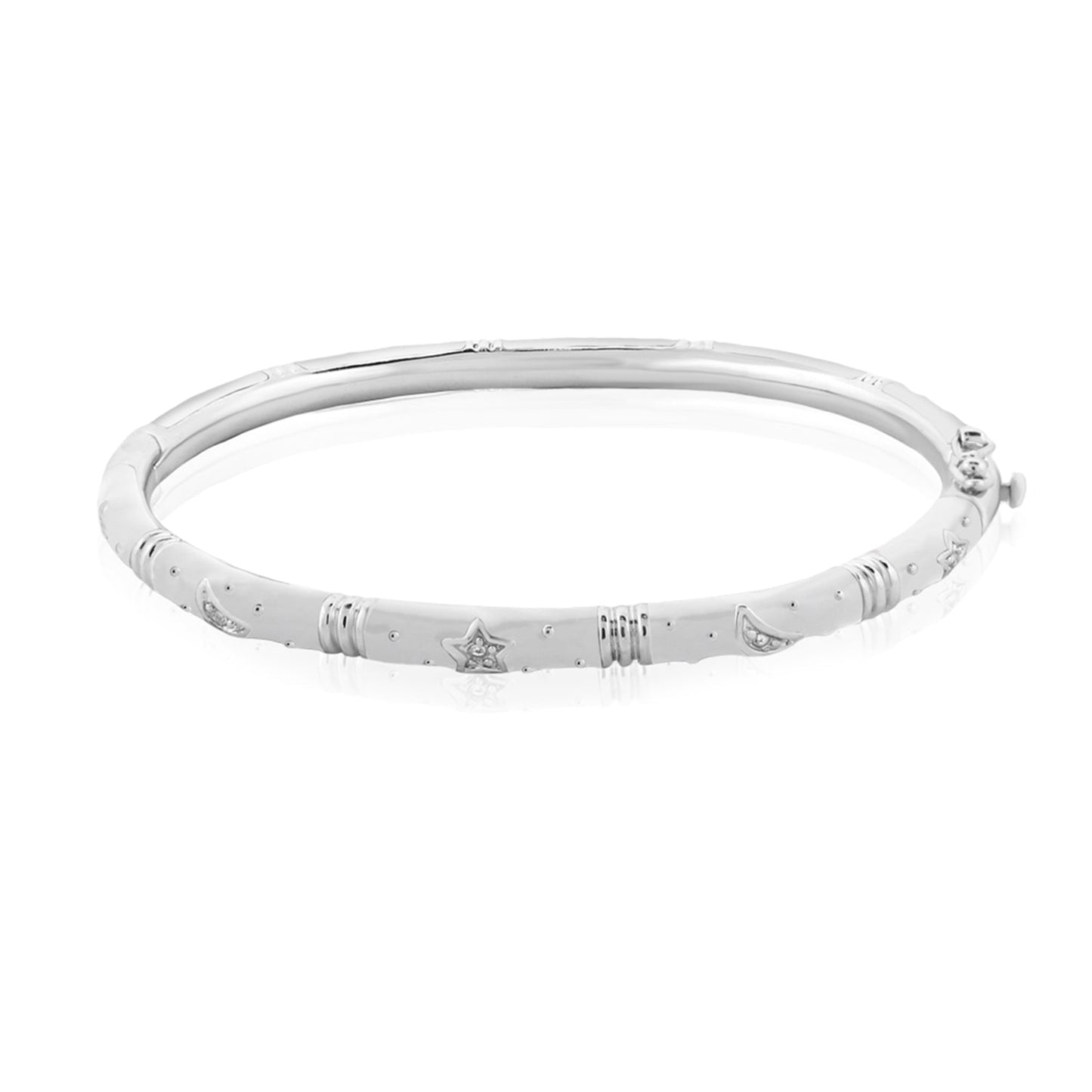 Stars of Night Bangle, Lauren G Adams silver bracelet with star and moon motifs on Tampa Home & Garden Store
