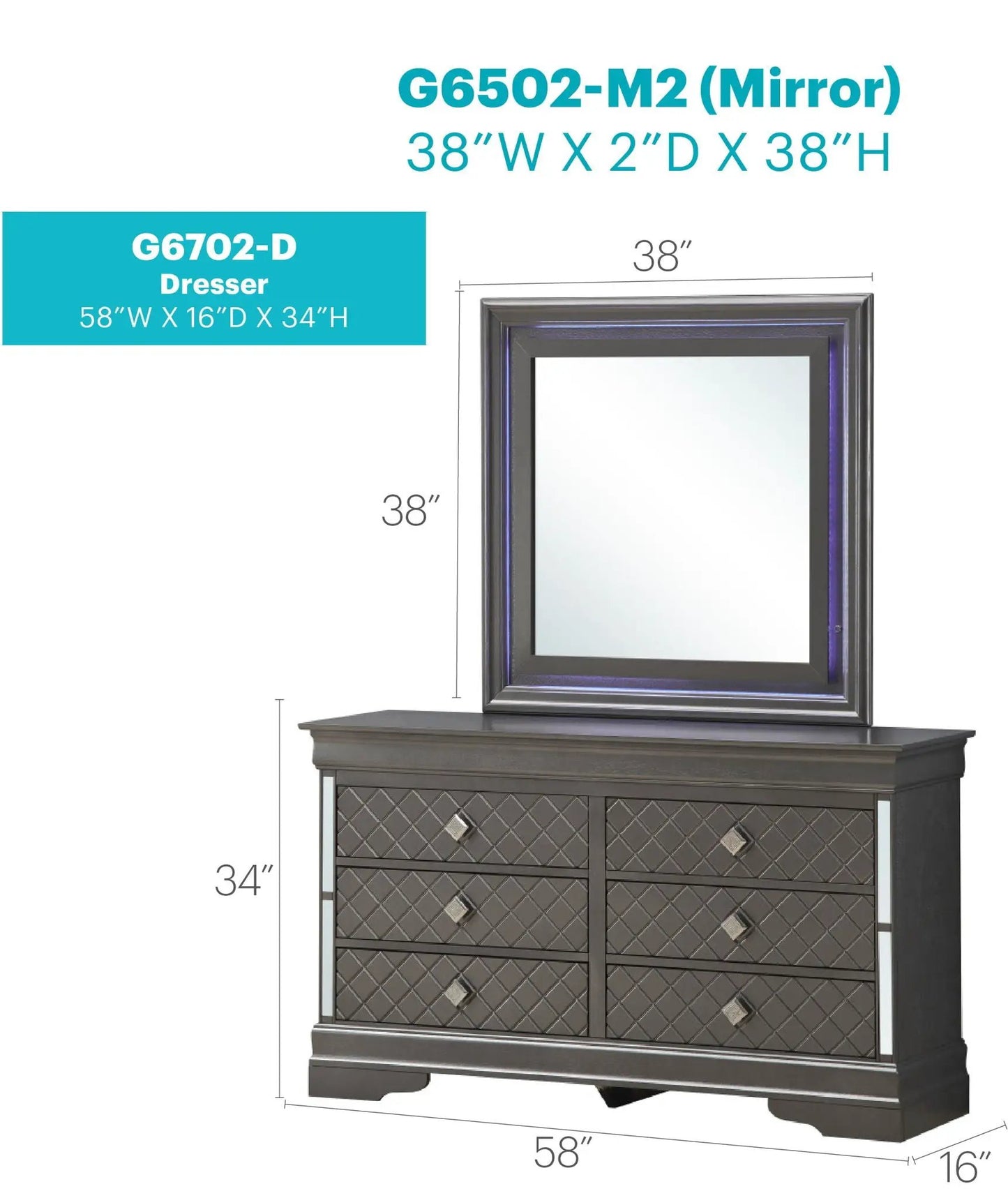 Verona Dresser by Unique Piece Furniture with dark wood finish and diamond lattice drawer fronts on Tampa Home & Garden Store