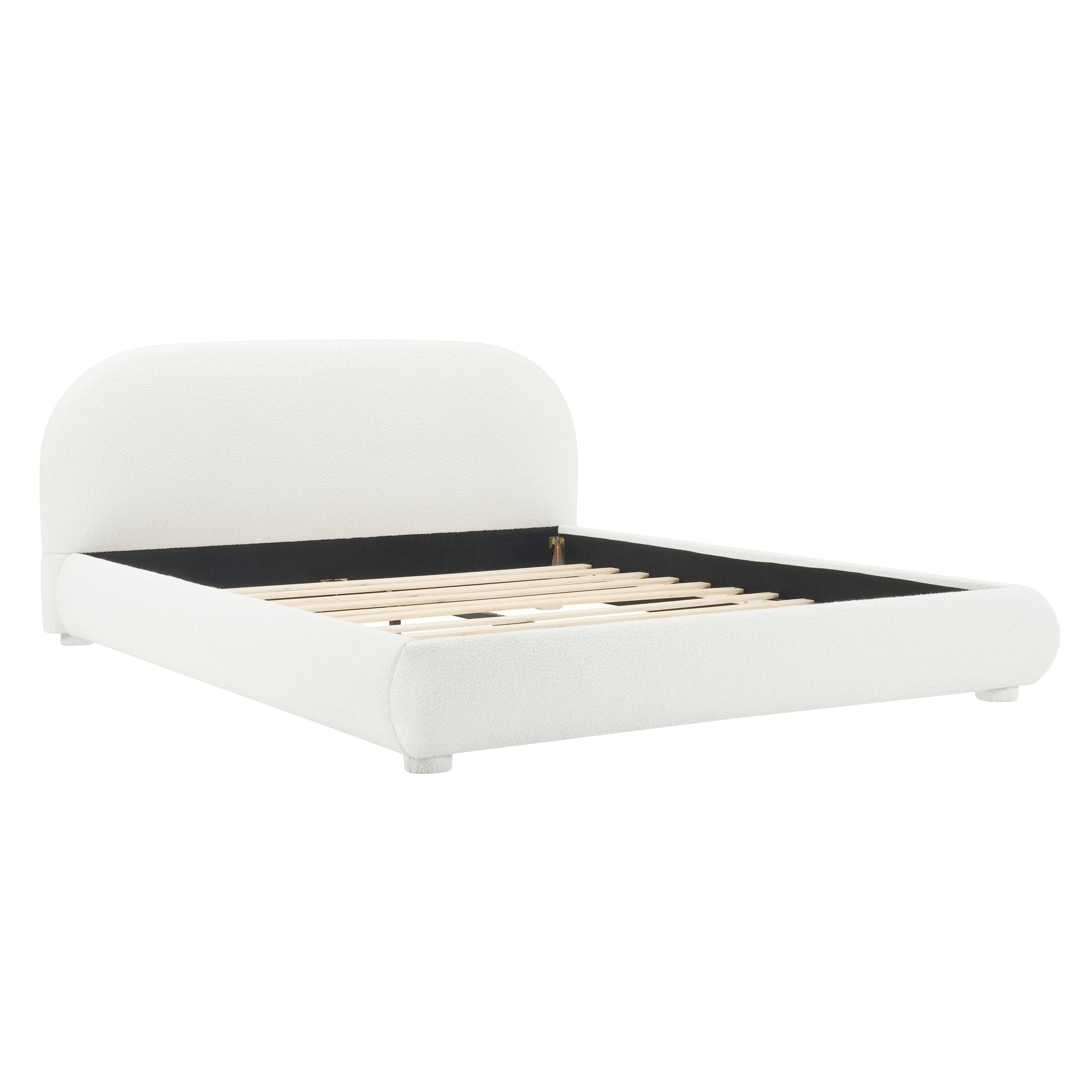 Cream style fabric upholstered bed with curved headboard and slatted base, queen, HouseOfZazla on Tampa Home & Garden Store