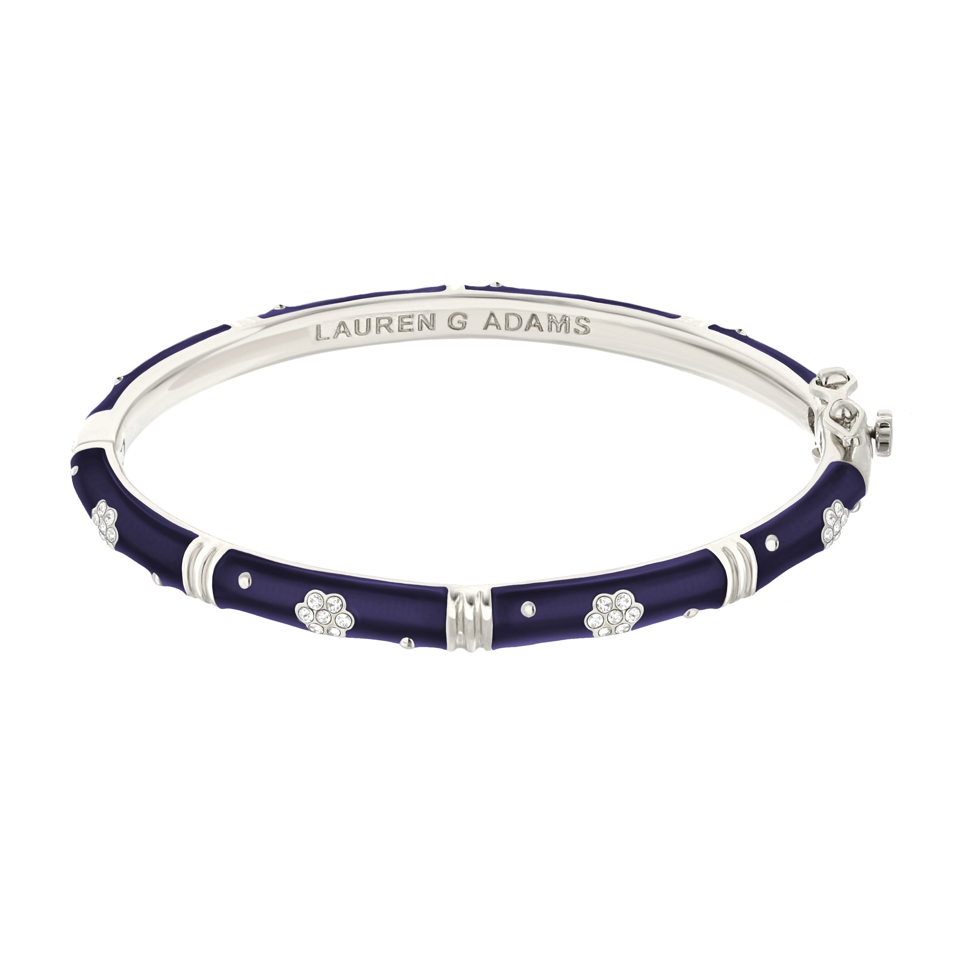 Daisy Love Bangle pavé flower bracelet in purple enamel, stackable by Lauren G Adams on Tampa Home & Garden Store