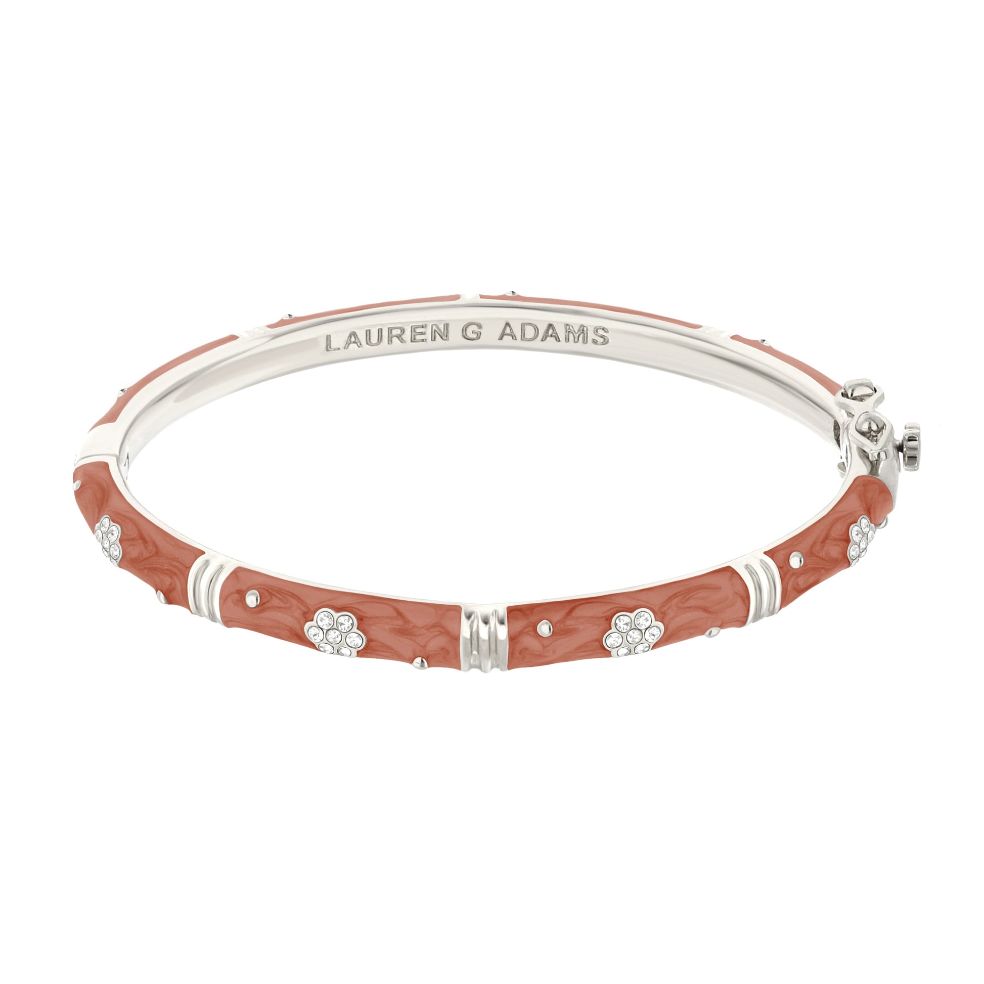 Daisy Love Bangle Pave Flower bracelet in coral enamel with crystal accents by Lauren G Adams on Tampa Home & Garden Store