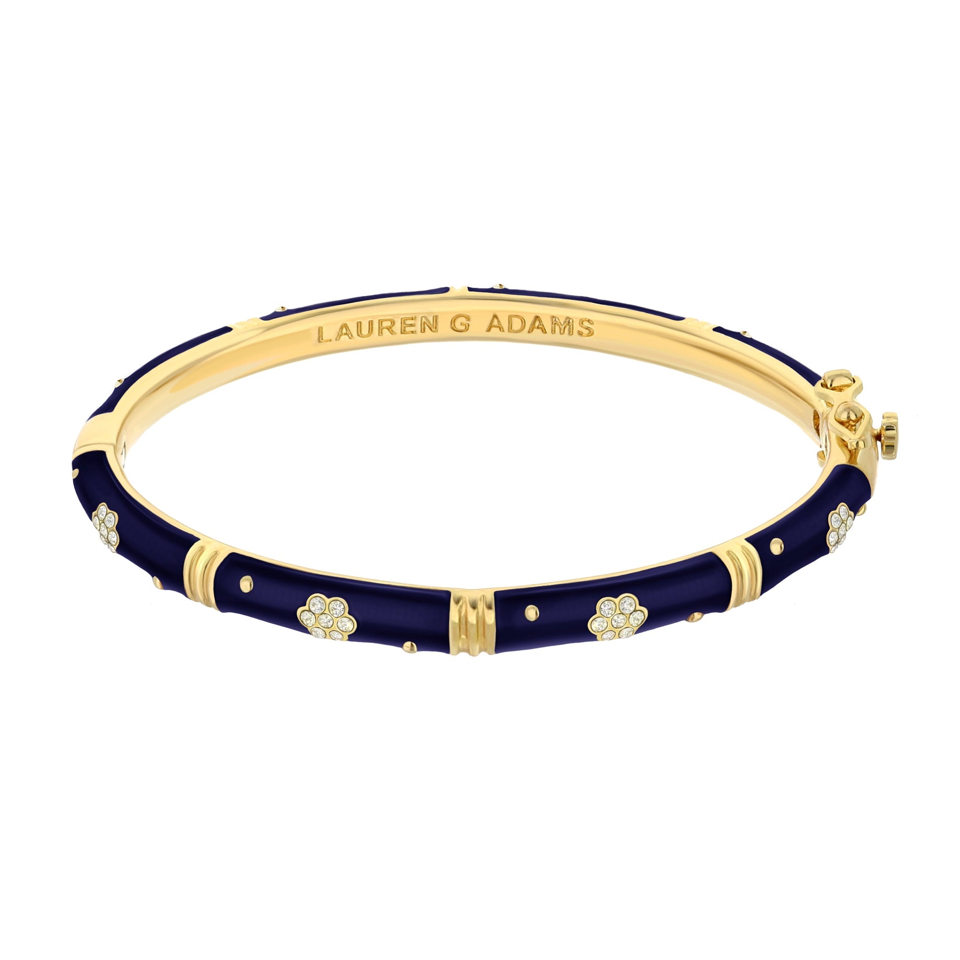 Daisy Love Bangle Pavé Flower gold-tone bracelet with navy enamel and pavé flower accents, Lauren G Adams on Tampa Home & Garden Store