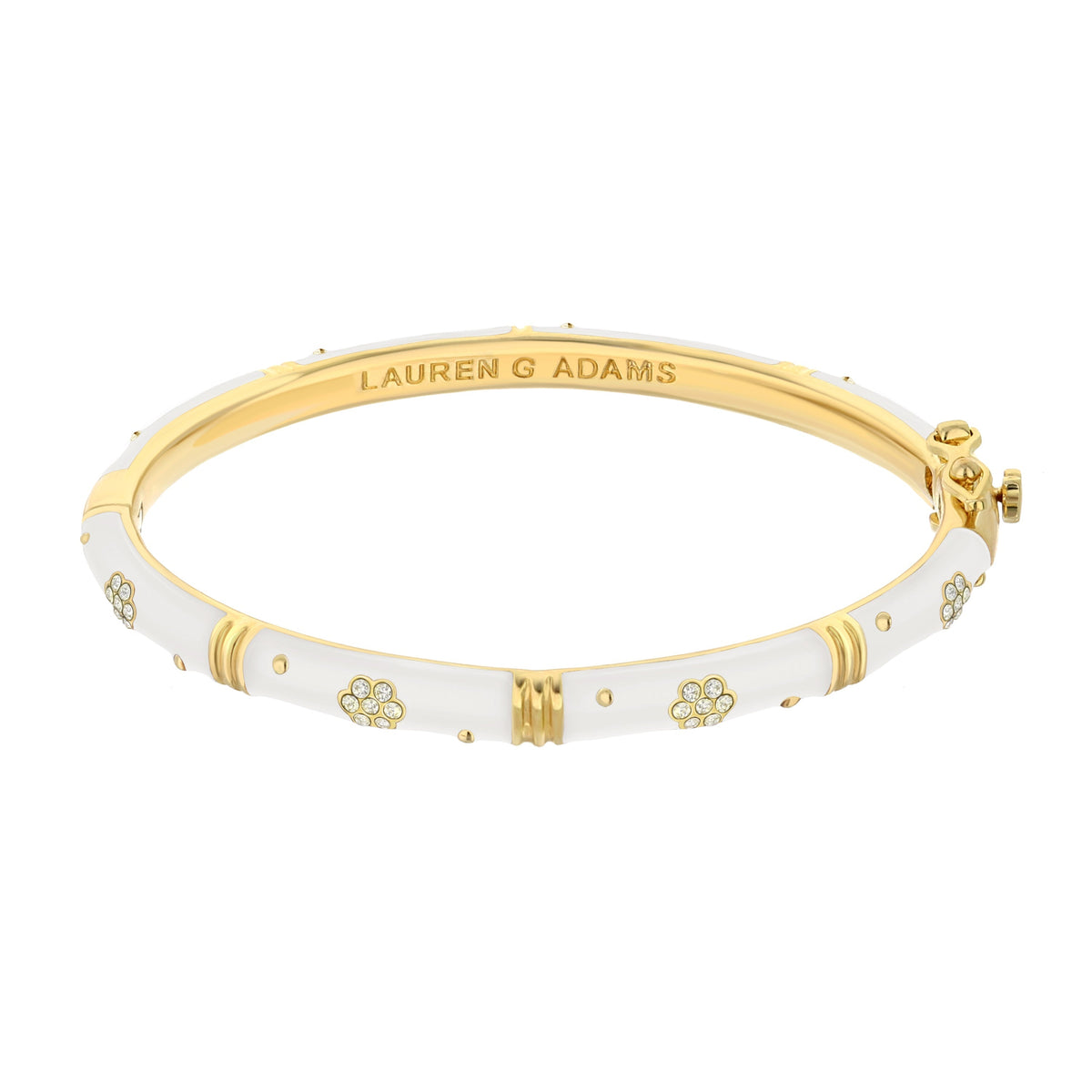 Daisy Love Bangle Pavé Flower Lauren G Adams white and gold-tone bracelet with pavé flowers on Tampa Home & Garden Store