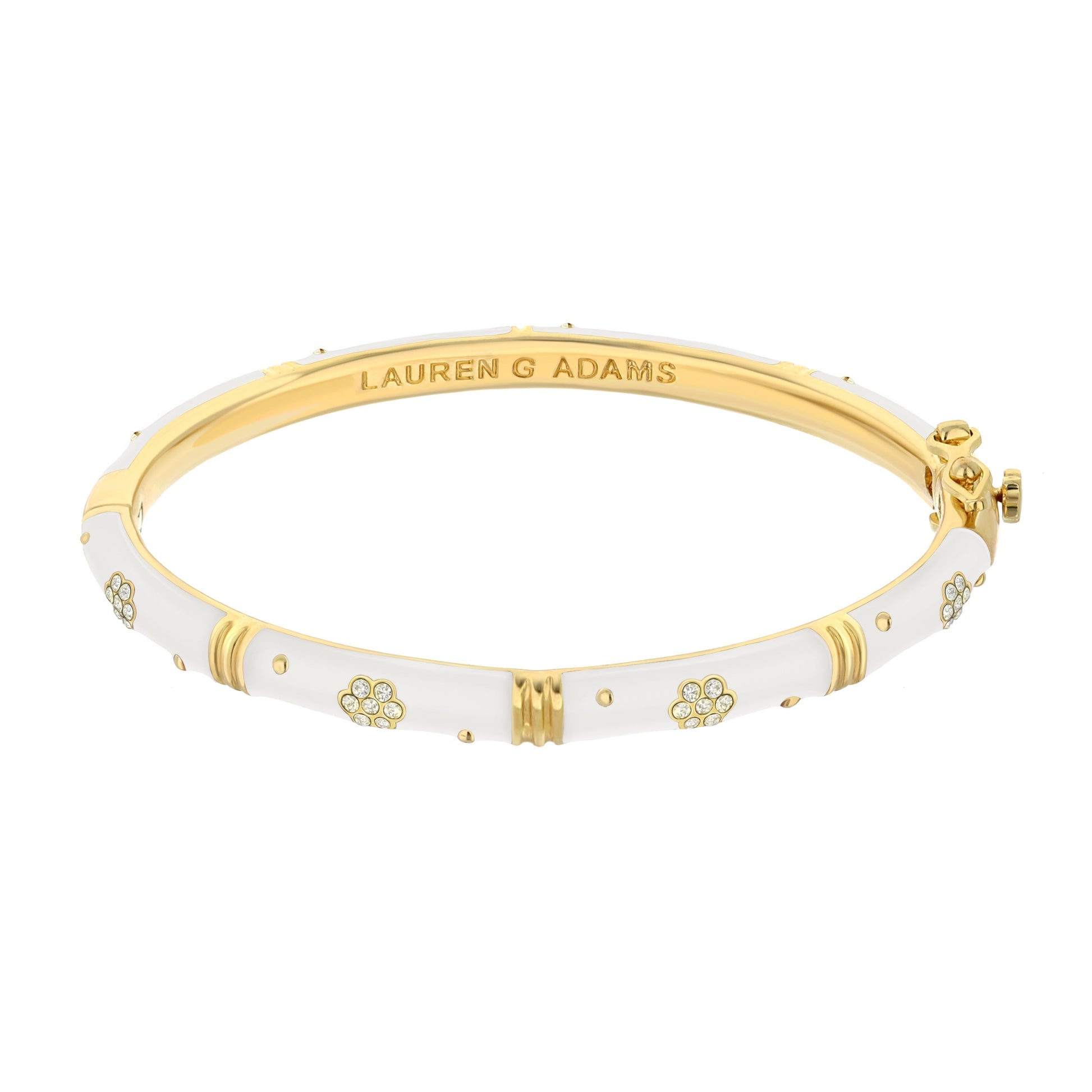 Daisy Love Bangle Pavé Flower Lauren G Adams white and gold-tone bracelet with pavé flowers on Tampa Home & Garden Store