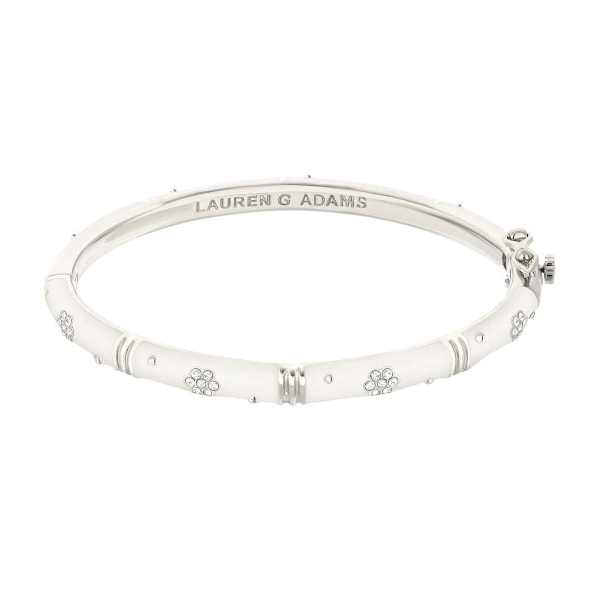 Daisy Love Bangle by Lauren G Adams, pave flower accents on white bracelet on Tampa Home & Garden Store