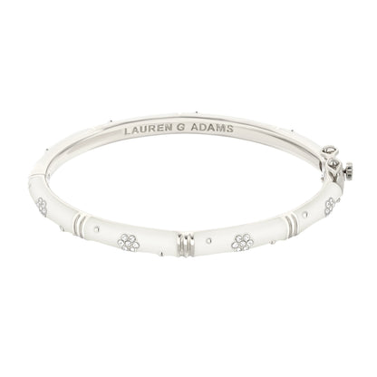Daisy Love Bangle by Lauren G Adams, pave flower accents on white bracelet on Tampa Home & Garden Store