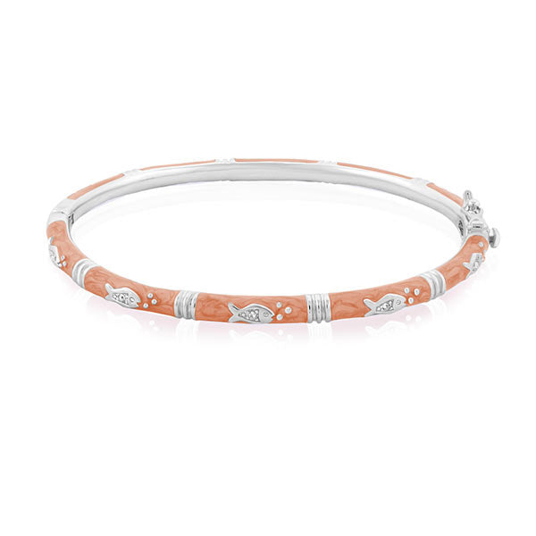 Ocean Love Bangle orange coral bracelet with silver fish charms Lauren G Adams on Tampa Home & Garden Store