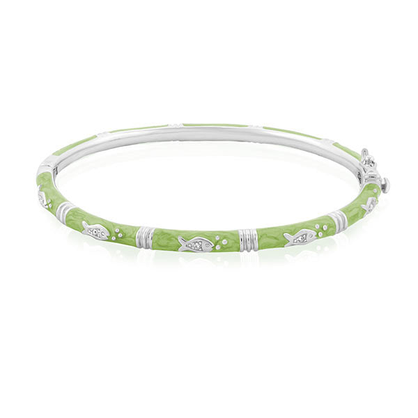 Ocean Love Bangle green enamel bracelet with silver fish charms by Lauren G Adams stackable on Tampa Home & Garden Store