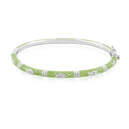 Ocean Love Bangle green enamel bracelet with silver fish charms by Lauren G Adams stackable on Tampa Home & Garden Store