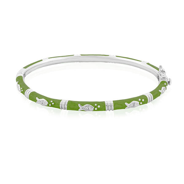 Ocean Love Bangle bracelet, green enamel with silver fish charms by Lauren G Adams on Tampa Home & Garden Store
