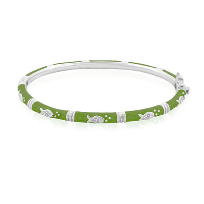 Ocean Love Bangle bracelet, green enamel with silver fish charms by Lauren G Adams on Tampa Home & Garden Store