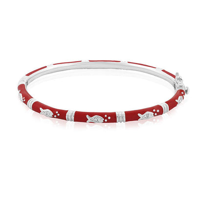 Ocean Love Bangle red enamel stackable bracelet with silver fish charms Lauren G Adams on Tampa Home & Garden Store