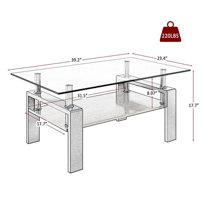 Rectangular Coffee Table With Tempered Glass Top